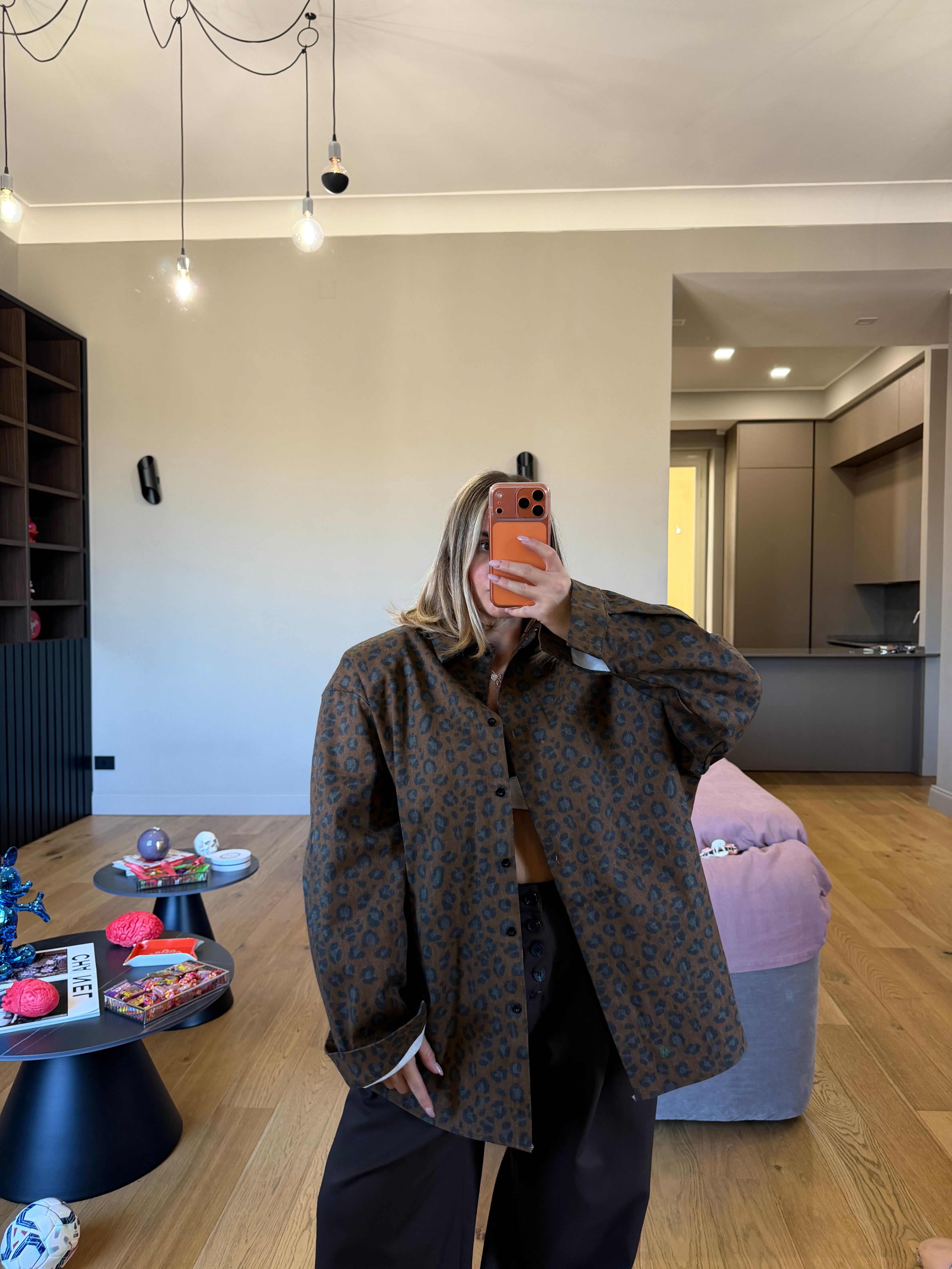 Camicia maxi con spallina animalier